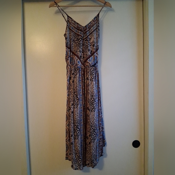 Angie Bohemian Midi Dress Brown Blue Multicolored Spaghetti Straps Medium - Picture 1 of 7